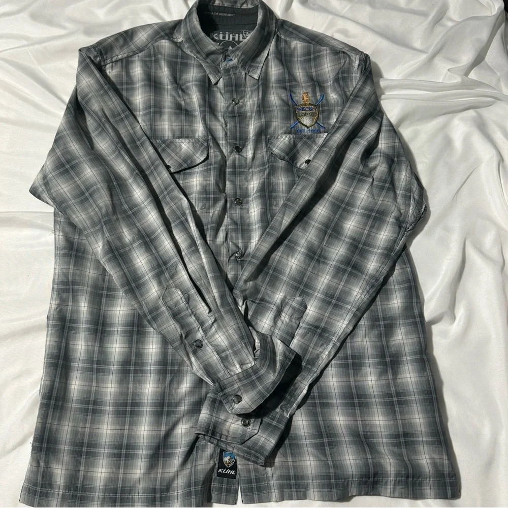 Kühl Mountain Grown Snap Up Long Sleeve Vented  Grey Plaid Size Medium